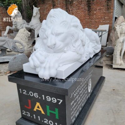 natural marble lion statue tombstone for memorial mlms 273