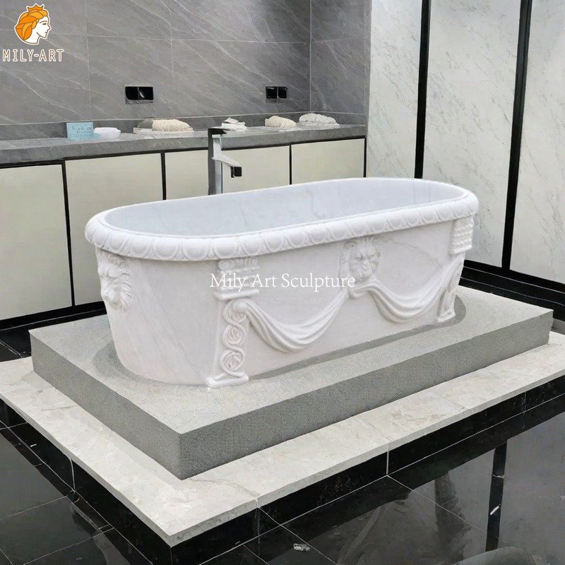 white natural stone bathtub with floral for sale mlms 278