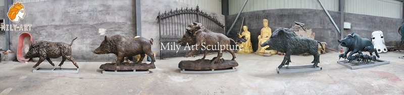 mily-factory-five-bronze-wild-boar-sculptures-finished-display-2