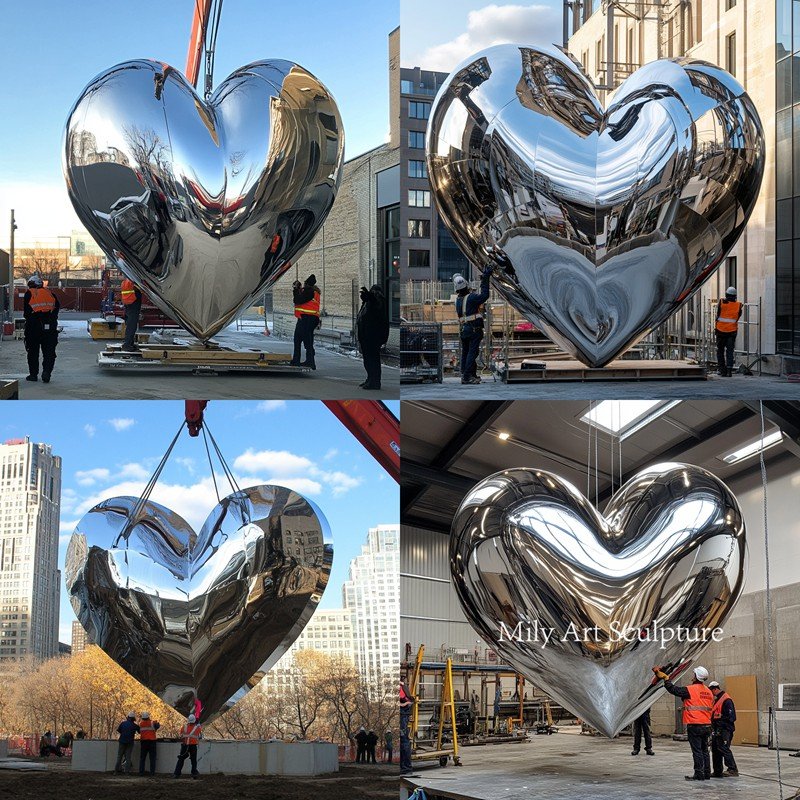 Mily Polished Stainless Steel Metal Heart Sculpture Installation Process