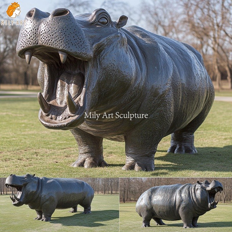 Bronze Hippo Sculpture Details