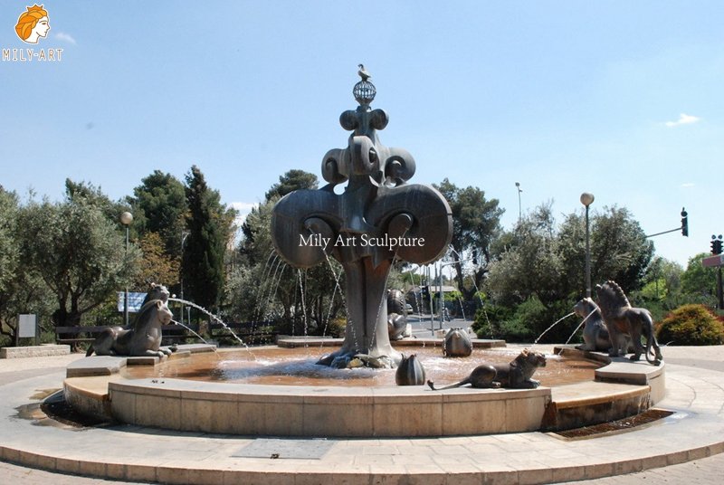 hand cast outdoor bronze lion fountain