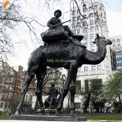 Large Bronze Man Riding Camel Sculpture