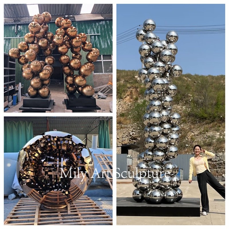 Mily factory stainless steel chrome sphere sculptures display