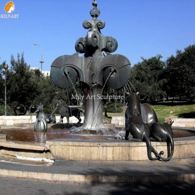 outdoor bronze lion fountain