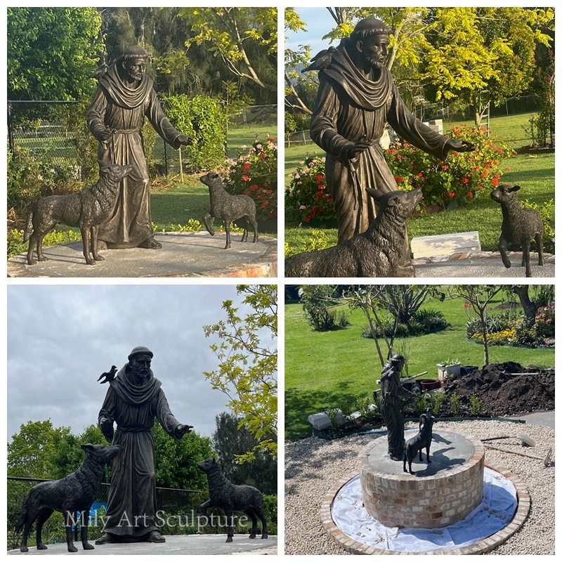 Bronze St Francis and Wolf Statue