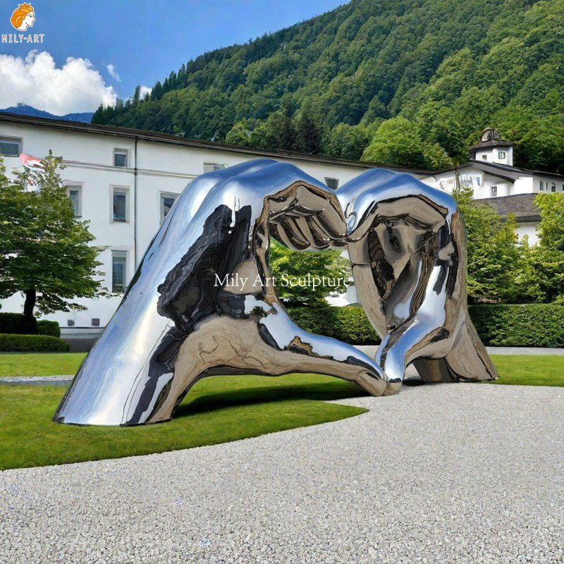 Large Metal Heart Hand Sculpture