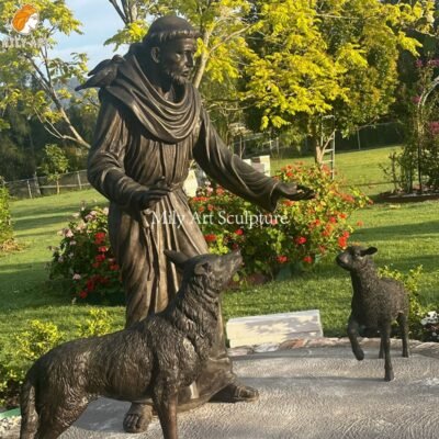 Life Size Bronze St Francis and Wolf Statue