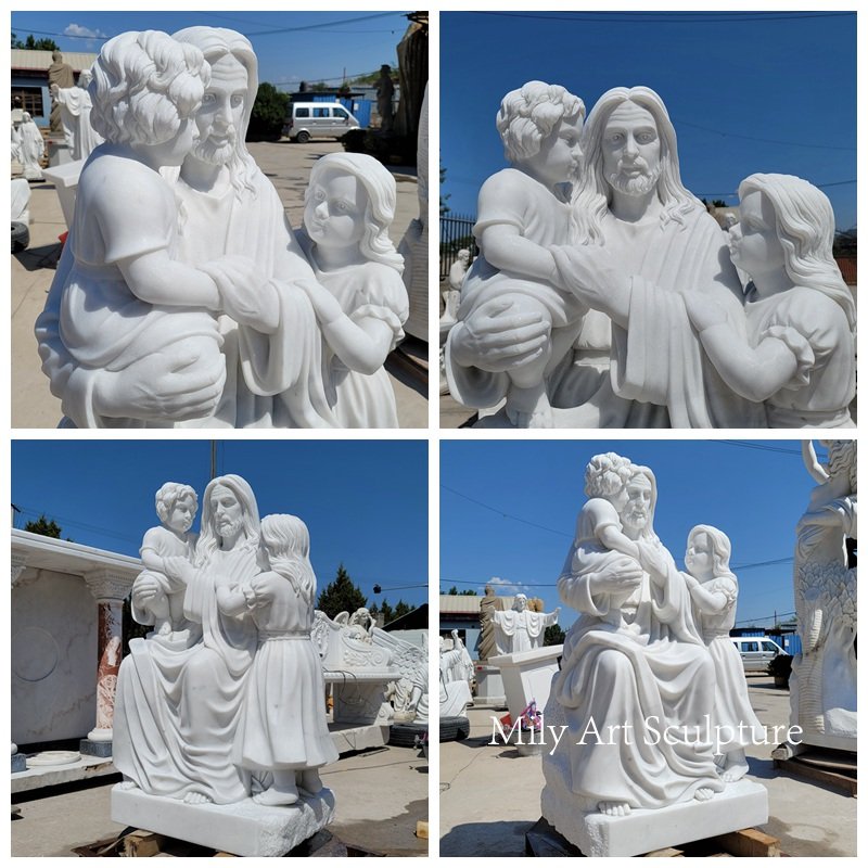 Marble Jesus and Children Statue Details