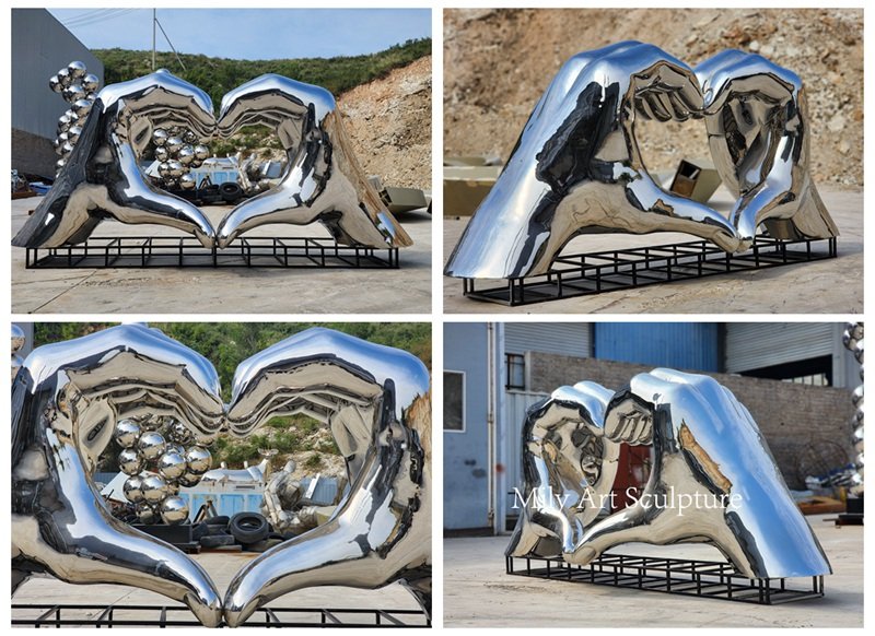 Mily Factory Stainless Steel Metal Heart Hand Sculpture Finished Display