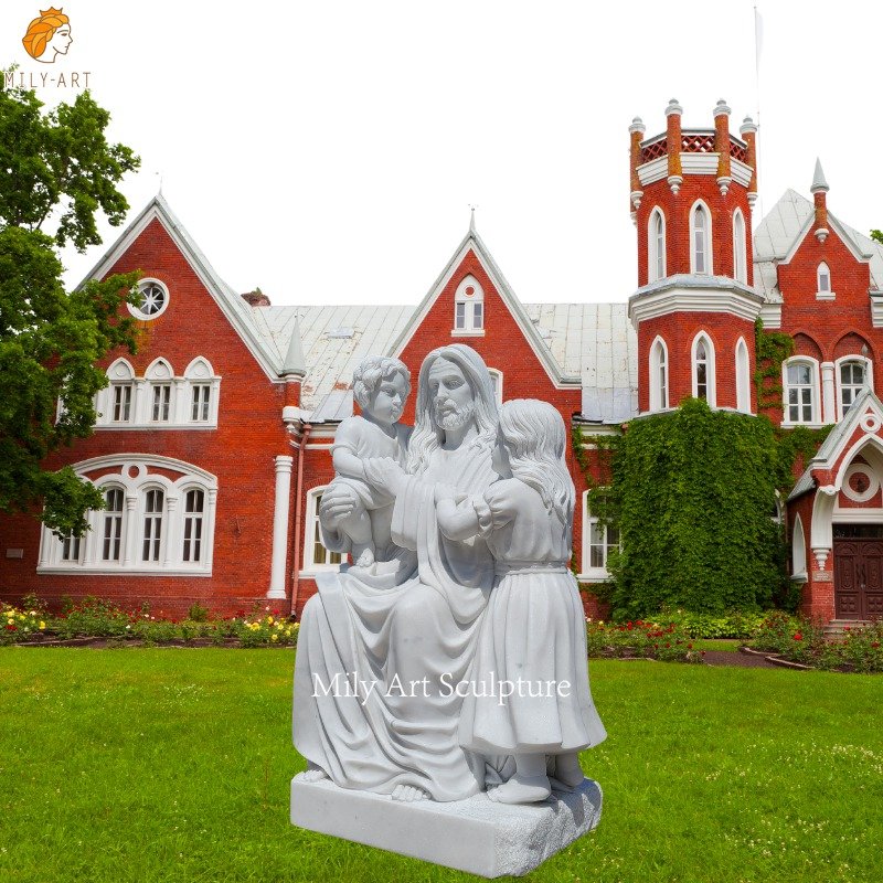 White Marble Jesus Statue with Children