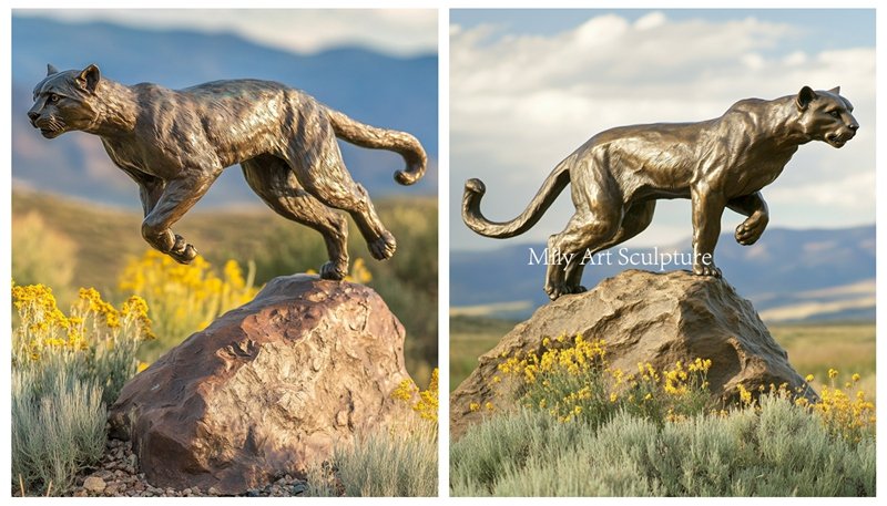 details of bronze mountain lion sculpture