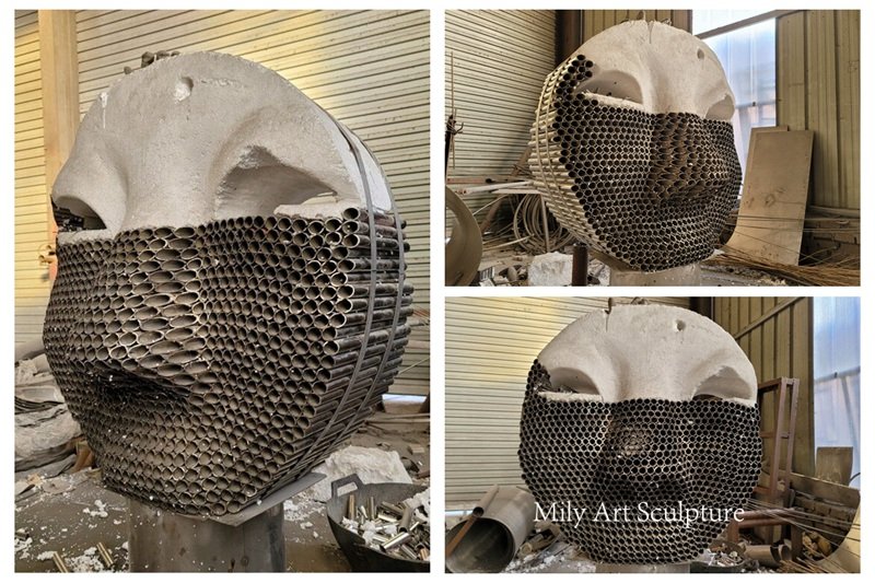 Mily abstract metal tubes face sculpture production process display