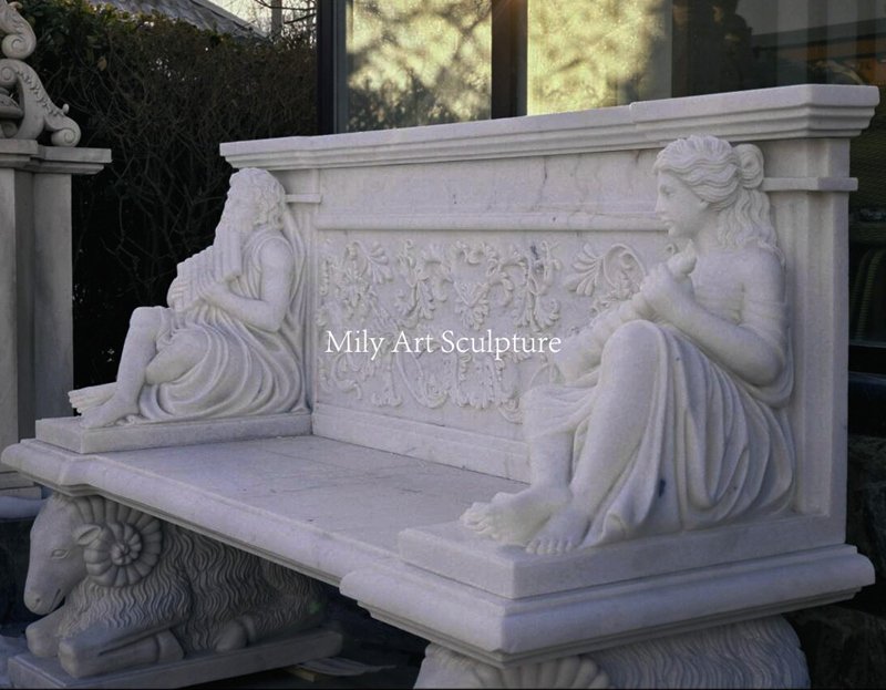 Mily factory white stone bench for the garden