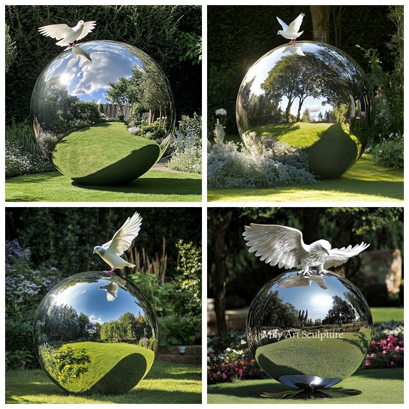 Stainless Steel Eagle Sphere Garden Sculpture Details