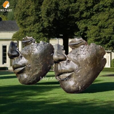 Abstract Large Bronze Face Sculpture