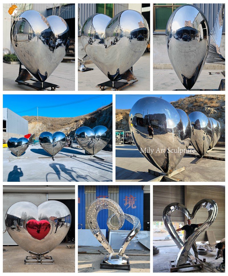 heart shaped stainless steel sculptures from the Mily factory