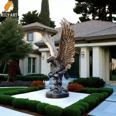 Large Bronze Eagle on Branch Sculpture