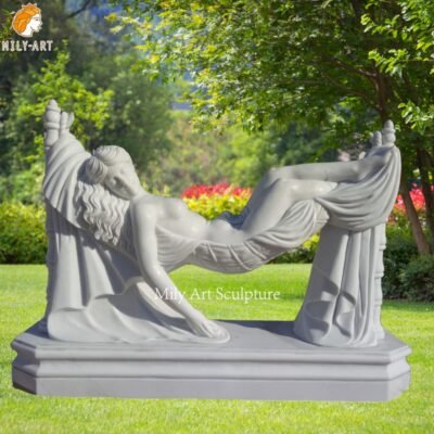 white hand carved marble sleeping lady statue for outdoor decor