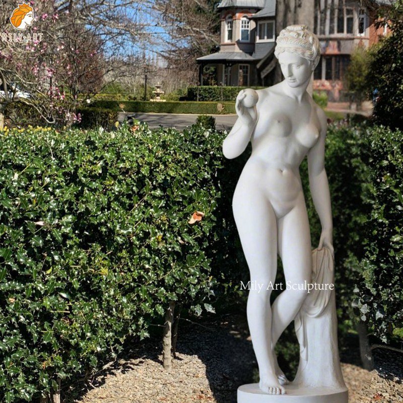 marble venus with the apple sculpture for yard decor