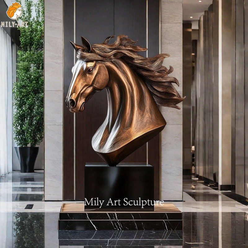 Cast Large Bronze Horse Head Statue for Indoor Decor