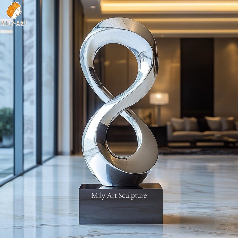 Custom Abstract Polished Stainless Steel Sculpture for Indoor Decor