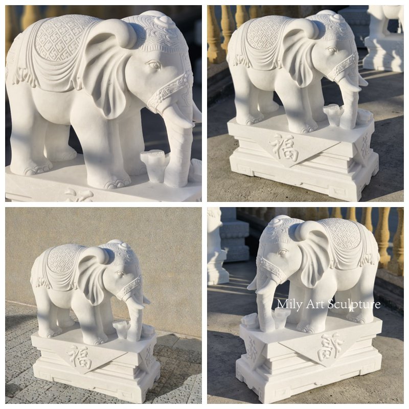 Indian Marble Elephant Sculpture Details