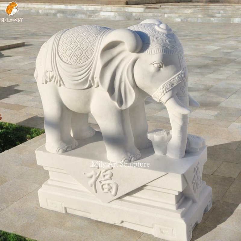 Indian Marble Elephant Sculpture for Park Decor