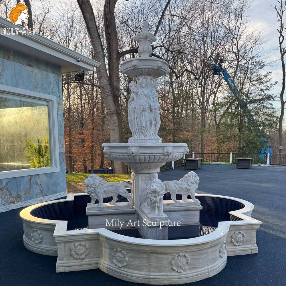 Large Marble Fountain with Lion and Women sculpture for Outdoor Decor