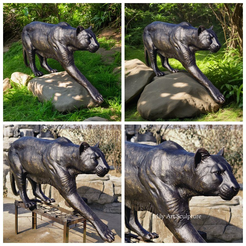 life size black bronze panther statue details