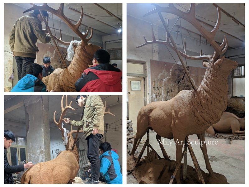 life size bronze stag statue clay model carving process