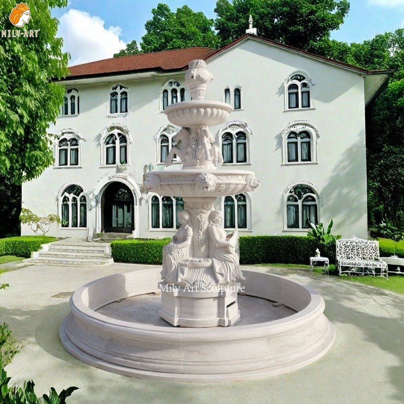 Outdoor Marble Sitting Lady with Horse Statue Fountain