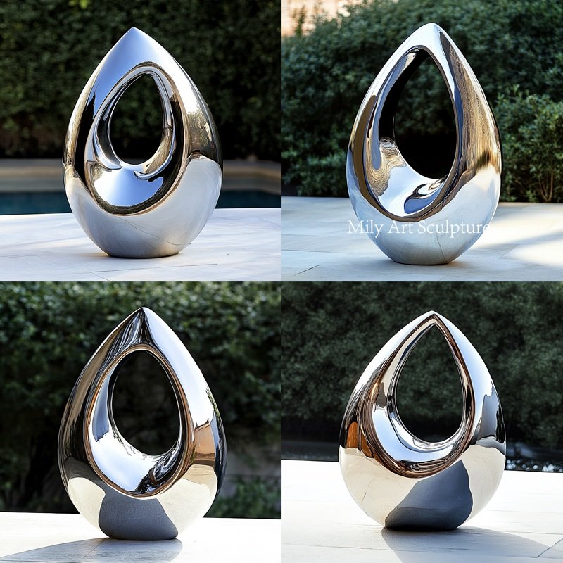 Mirror Polished Stainless Steel Teardrop Sculpture Application Scenes