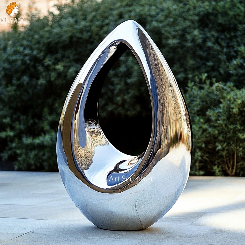 Outdoor Large Mirror Polished Stainless Steel Teardrop Sculpture