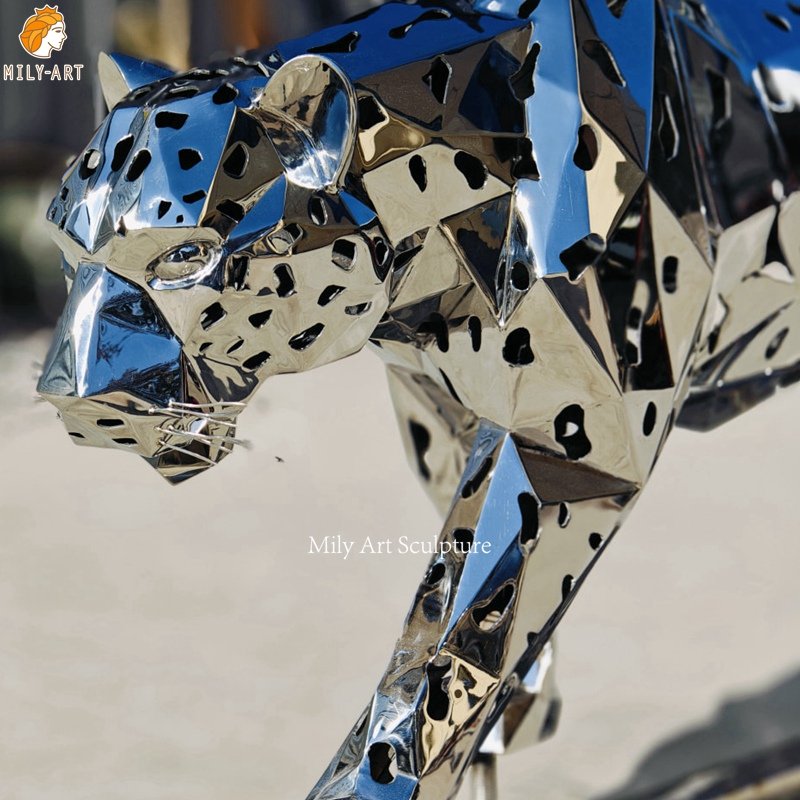 Stainless Steel Modern Geometric Leopard Statue