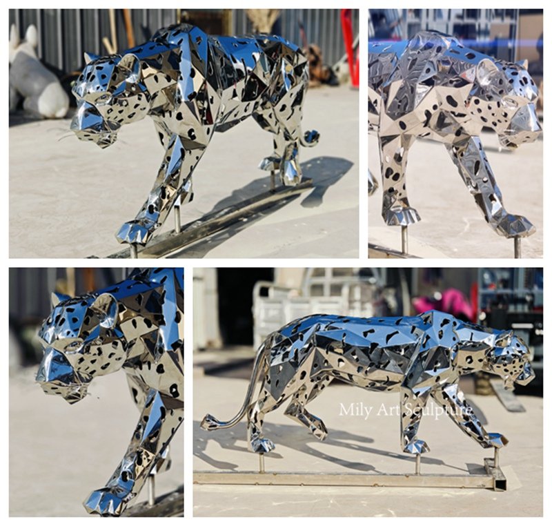 Stainless Steel Geometric Leopard Statue Details