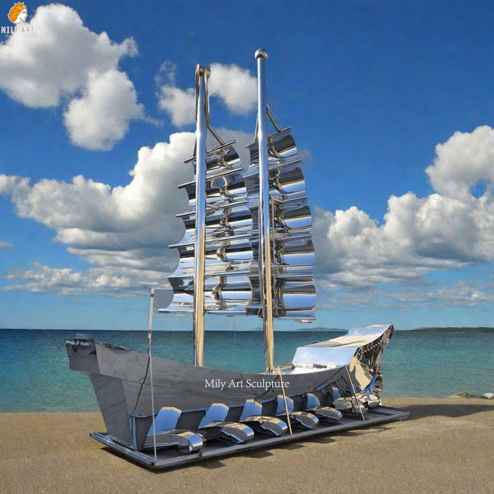 Outdoor Urban Stainless Steel Sailing Boat Sculpture