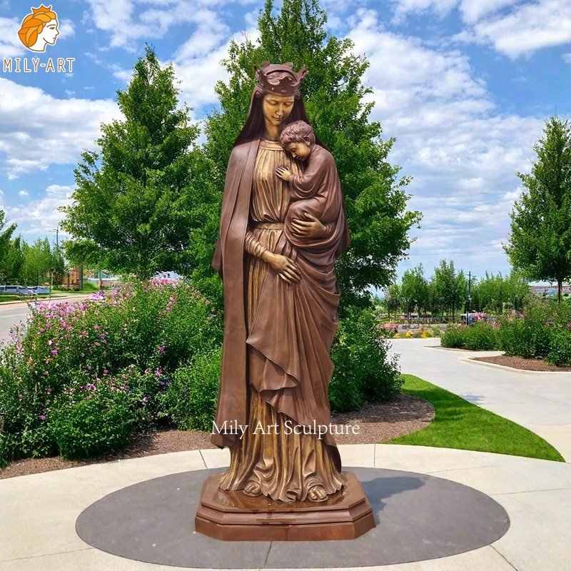 Outdoor Life Size Bronze Mother Mary and Baby Jesus Statue