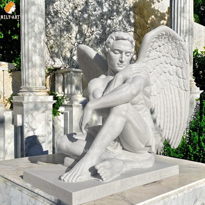 White Marble Male Angel Statue for Church Decor